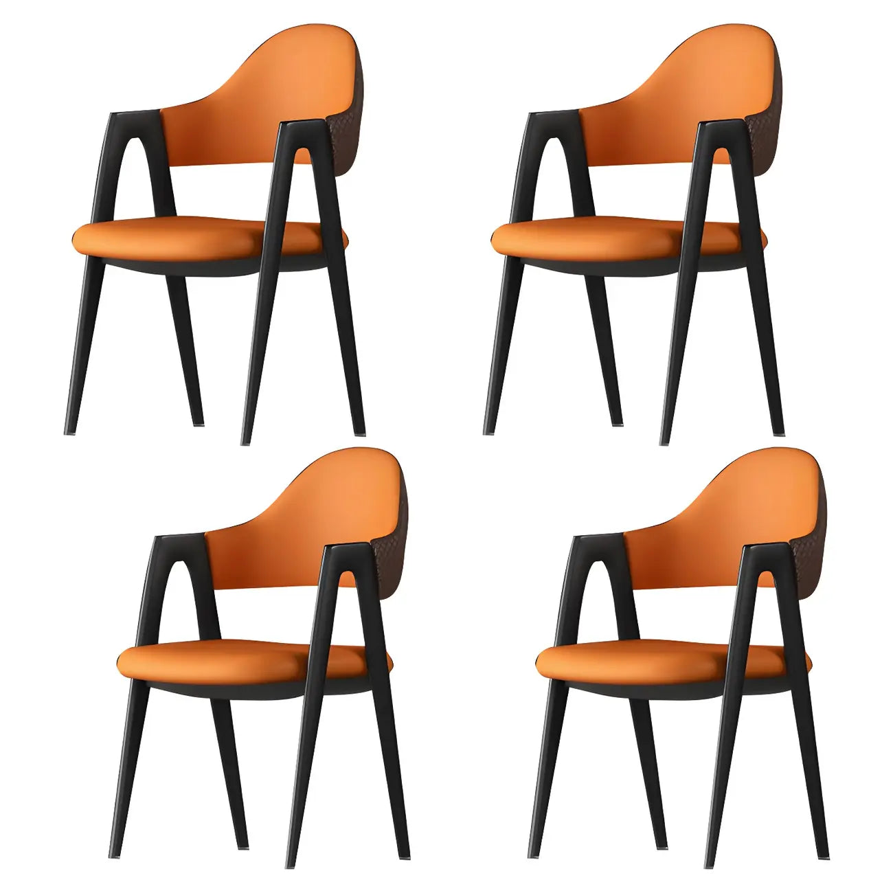 Silla de comedor con reposabrazos de cuero moderna curvada de respaldo abierto
