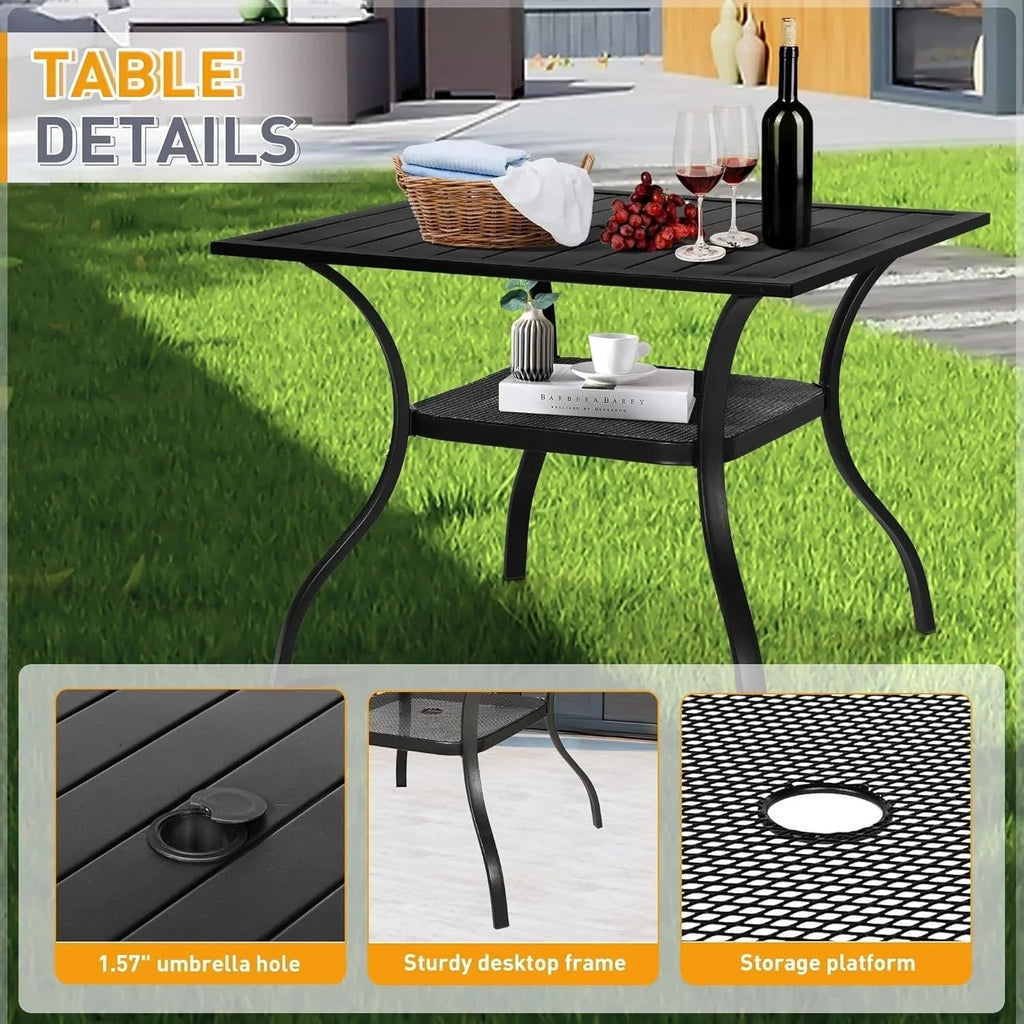 Juegos de comedor de acero de 5/7 piezas para patio exterior SUNCROWN, mesa de metal con listones y sillas apilables con estructura con recubrimiento en polvo