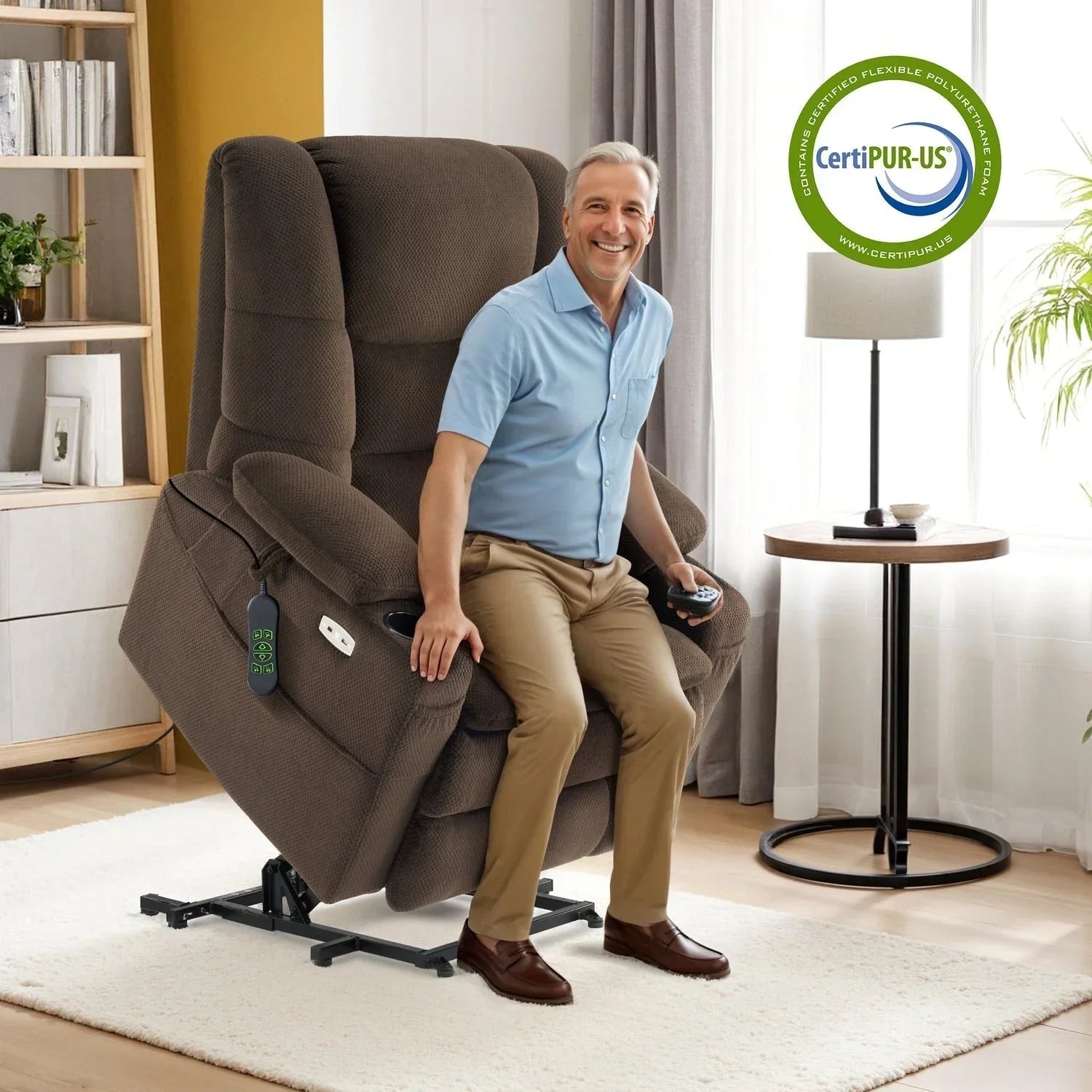 MCombo Sillón reclinable elevador eléctrico con motor dual ancho grande, masaje y doble calefacción para personas mayores altas y corpulentas, tela R7635