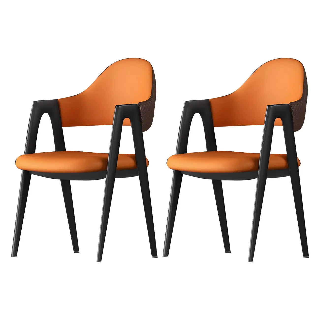 Silla de comedor con reposabrazos de cuero moderna curvada de respaldo abierto