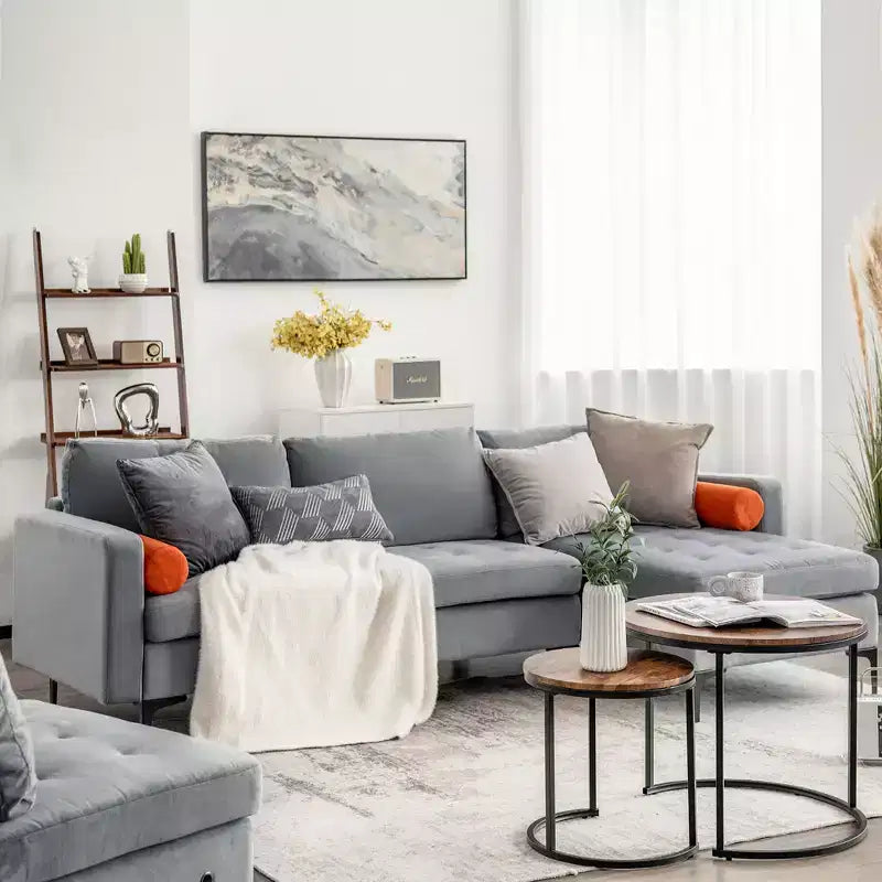 Divano sezionale modulare a L Costway con chaise longue reversibile e 2 porte USB grigio cenere