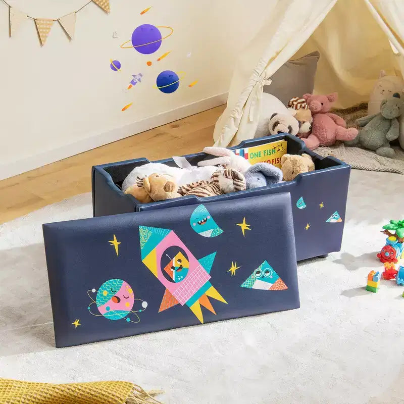 Costway Ottomana Contenitore Imbottita per Bambini, Cassapanca Giocattoli Versatile, Sgabello Poggiapiedi con Coperchio