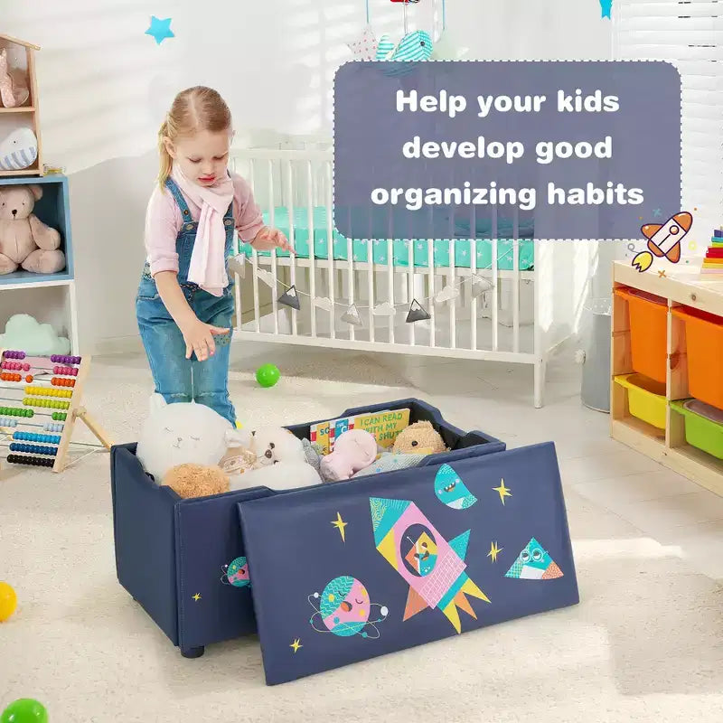Costway Ottomana Contenitore Imbottita per Bambini, Cassapanca Giocattoli Versatile, Sgabello Poggiapiedi con Coperchio