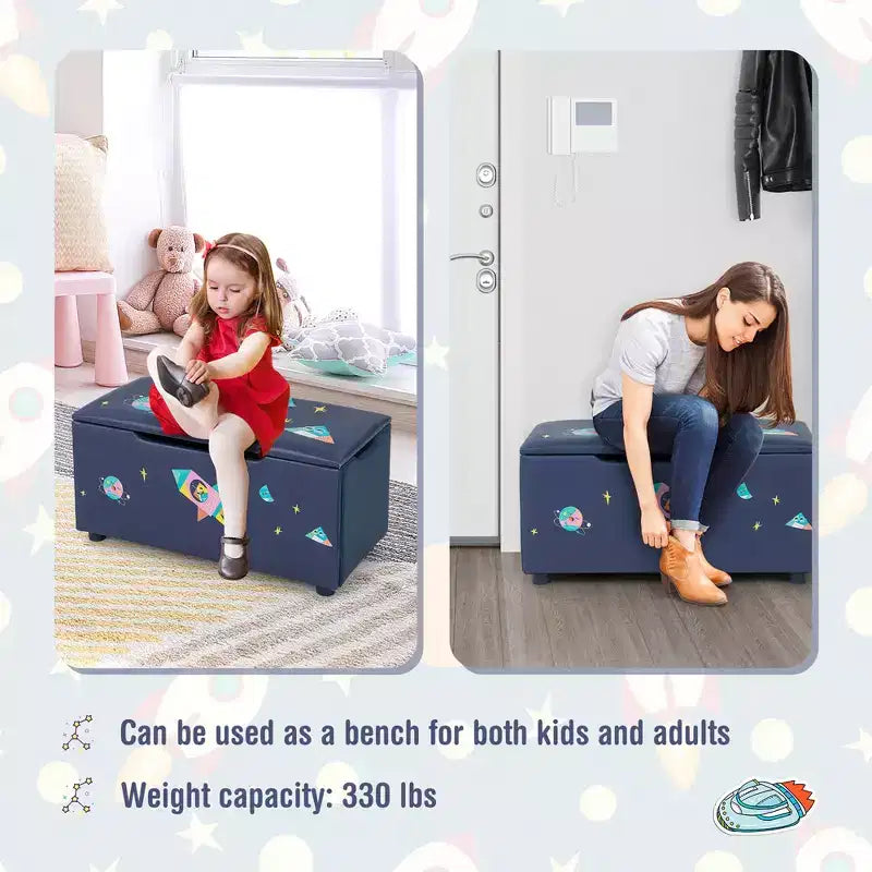 Costway Ottomana Contenitore Imbottita per Bambini, Cassapanca Giocattoli Versatile, Sgabello Poggiapiedi con Coperchio