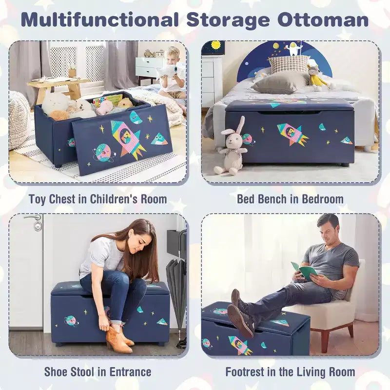 Costway Ottomana Contenitore Imbottita per Bambini, Cassapanca Giocattoli Versatile, Sgabello Poggiapiedi con Coperchio