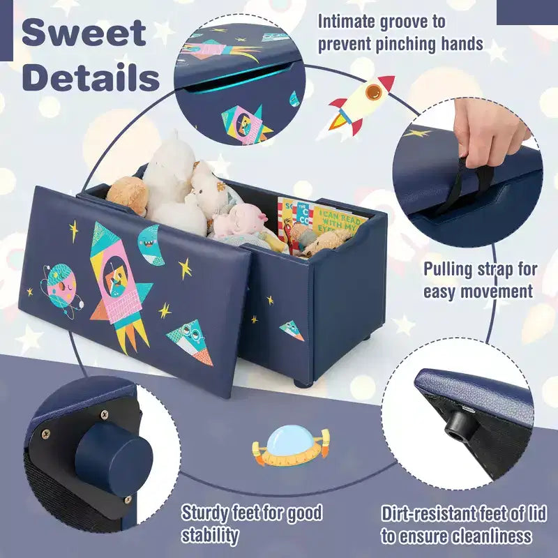 Costway Ottomana Contenitore Imbottita per Bambini, Cassapanca Giocattoli Versatile, Sgabello Poggiapiedi con Coperchio