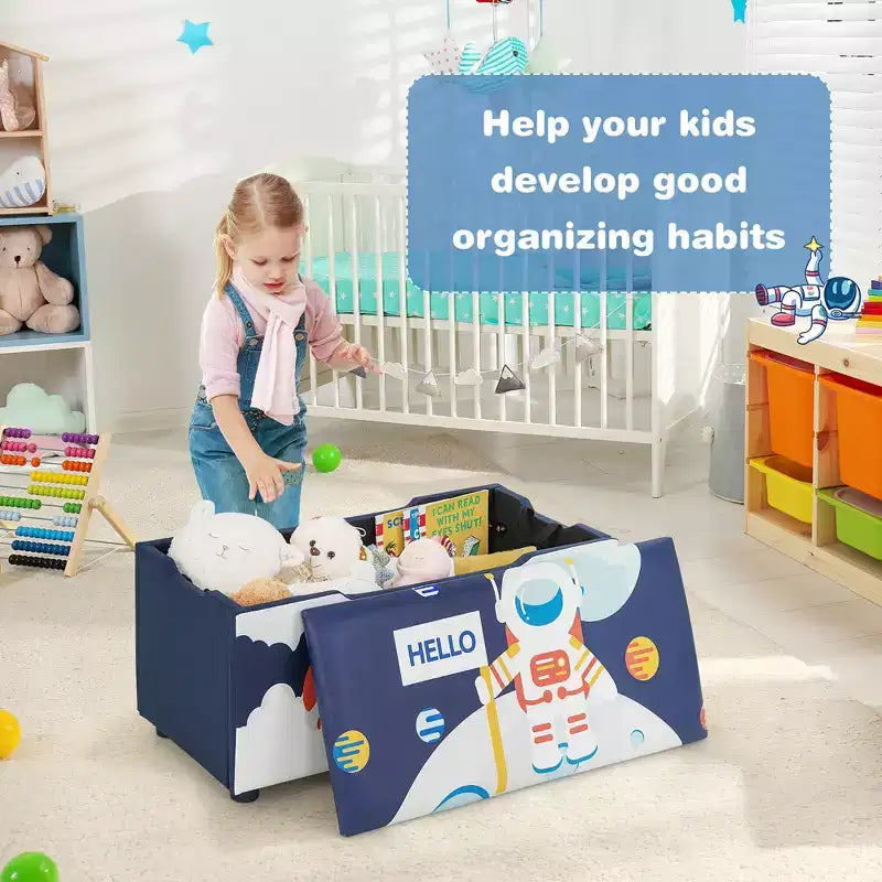 Costway Ottomana Contenitore Imbottita per Bambini, Cassapanca Giocattoli Versatile, Sgabello Poggiapiedi con Coperchio