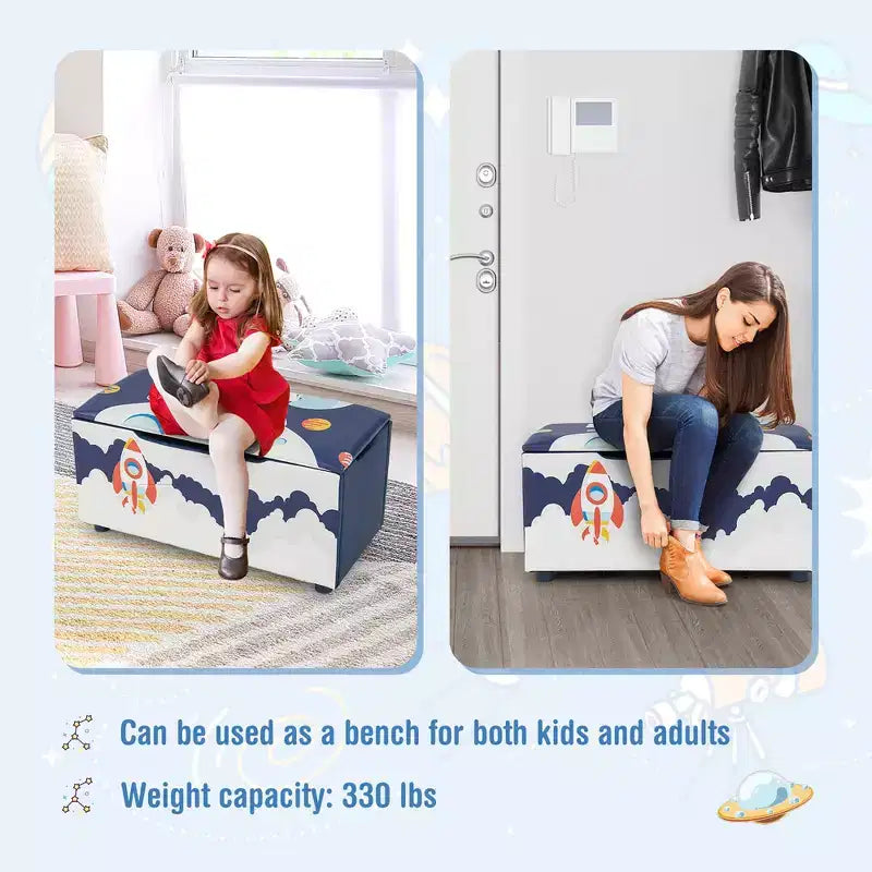 Costway Ottomana Contenitore Imbottita per Bambini, Cassapanca Giocattoli Versatile, Sgabello Poggiapiedi con Coperchio