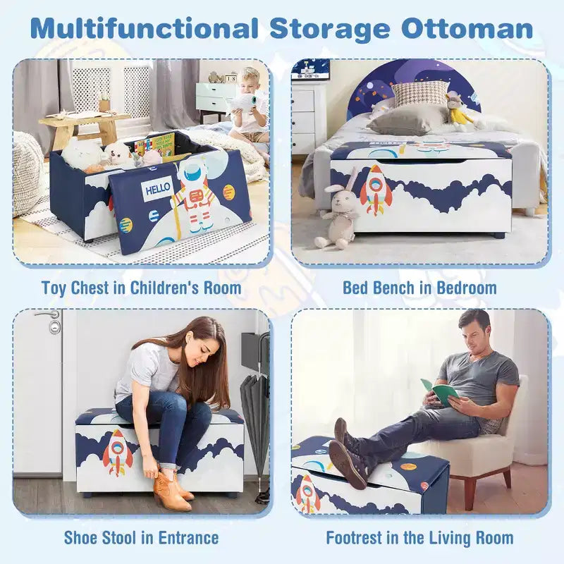 Costway Ottomana Contenitore Imbottita per Bambini, Cassapanca Giocattoli Versatile, Sgabello Poggiapiedi con Coperchio