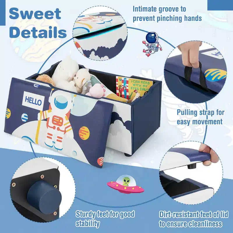 Costway Ottomana Contenitore Imbottita per Bambini, Cassapanca Giocattoli Versatile, Sgabello Poggiapiedi con Coperchio