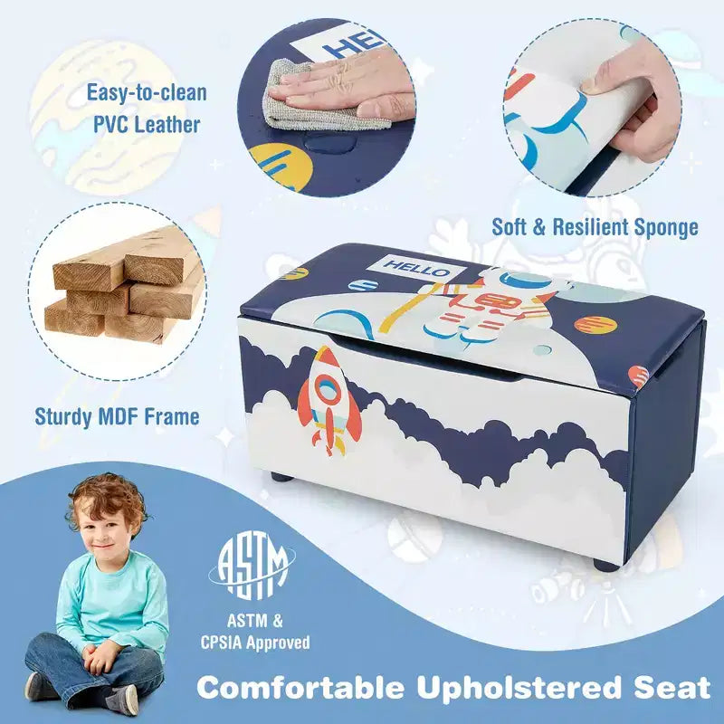 Costway Ottomana Contenitore Imbottita per Bambini, Cassapanca Giocattoli Versatile, Sgabello Poggiapiedi con Coperchio