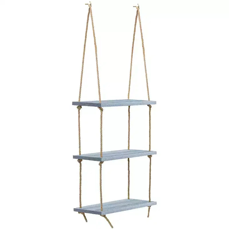 Scaffale pensile rustico a 3 livelli Sorbus - Organizzatore a corda, mensole galleggianti (grigio)