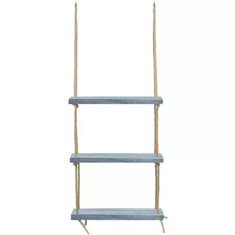 Scaffale pensile rustico a 3 livelli Sorbus - Organizzatore a corda, mensole galleggianti (grigio)