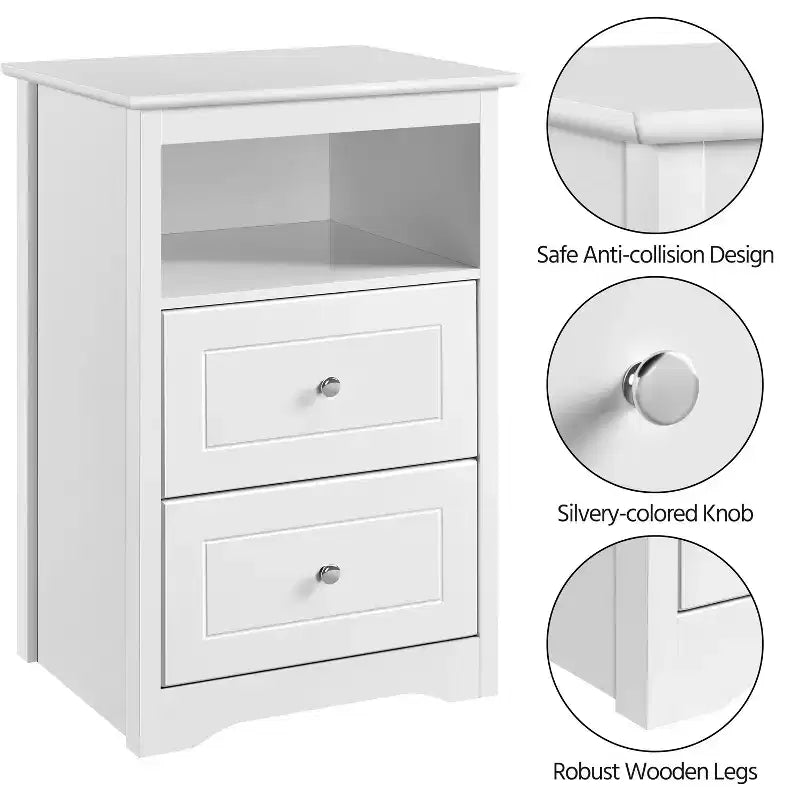Yaheetech Tavolino laterale in legno con cassetti e ripiano aperto per camera da letto, soggiorno