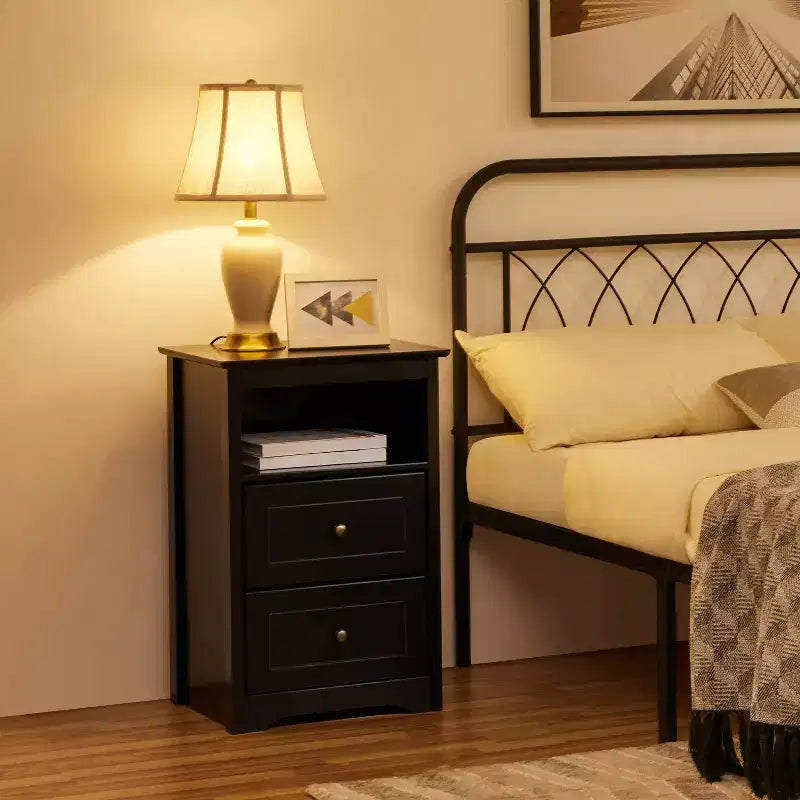Yaheetech Tavolino laterale in legno con cassetti e ripiano aperto per camera da letto, soggiorno