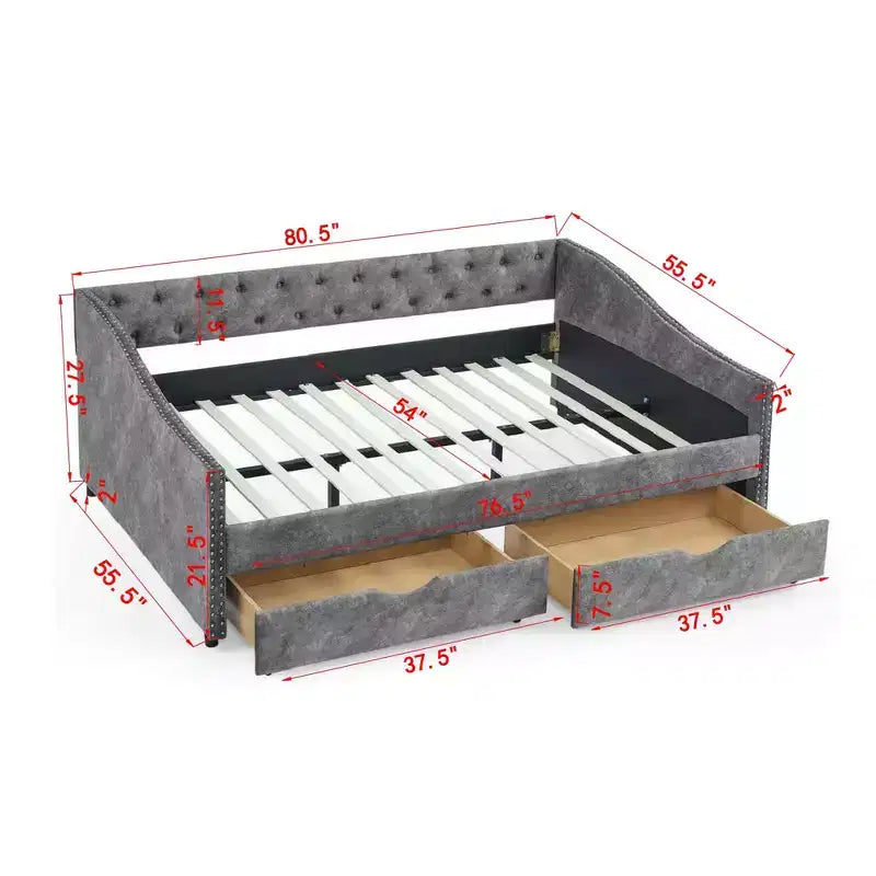 Divano Letto da Giorno Twin/Full Size, Rivestito in Tessuto Trapuntato con Cassetti - ModernLuxe
