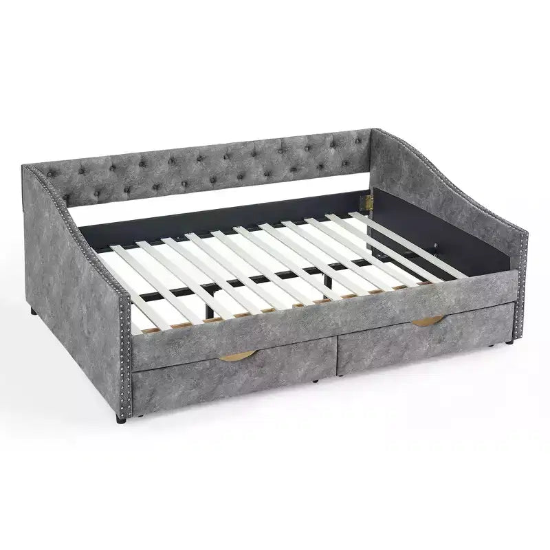 Divano Letto da Giorno Twin/Full Size, Rivestito in Tessuto Trapuntato con Cassetti - ModernLuxe