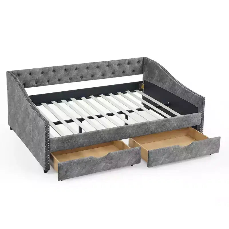 Divano Letto da Giorno Twin/Full Size, Rivestito in Tessuto Trapuntato con Cassetti - ModernLuxe