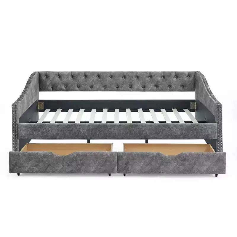 Divano Letto da Giorno Twin/Full Size, Rivestito in Tessuto Trapuntato con Cassetti - ModernLuxe