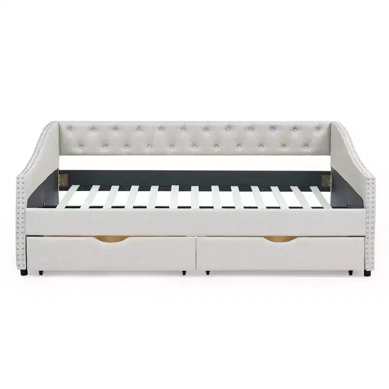 Divano Letto da Giorno Twin/Full Size, Rivestito in Tessuto Trapuntato con Cassetti - ModernLuxe