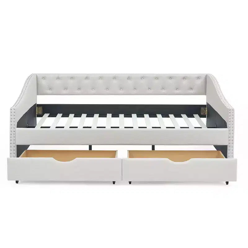 Divano Letto da Giorno Twin/Full Size, Rivestito in Tessuto Trapuntato con Cassetti - ModernLuxe