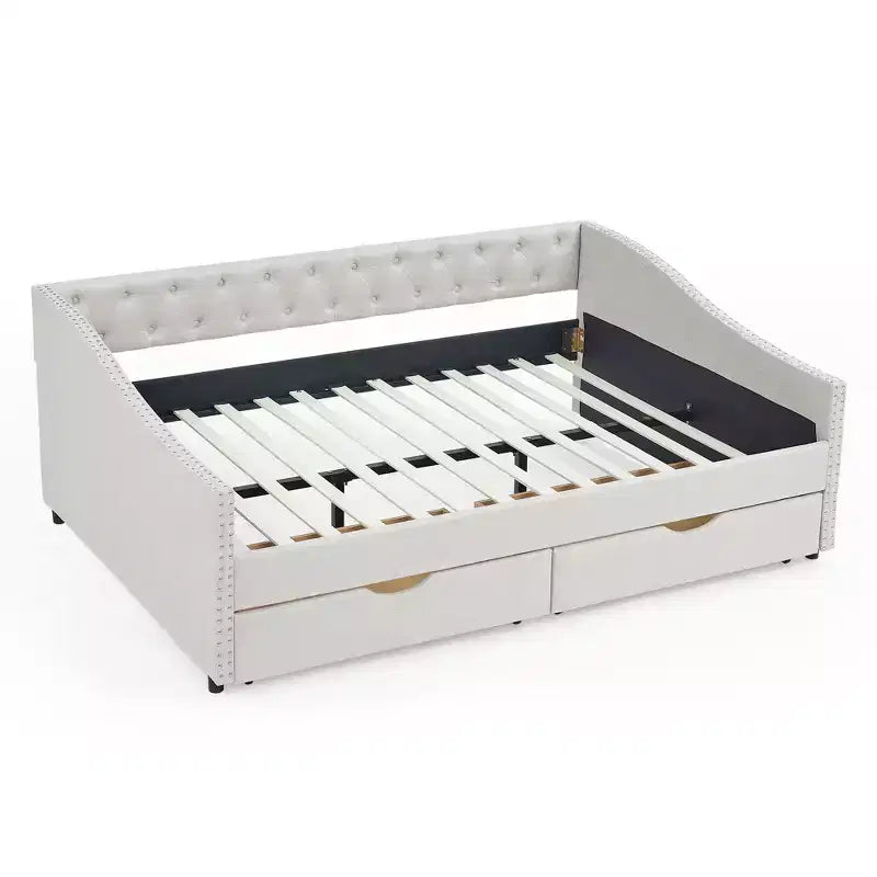 Divano Letto da Giorno Twin/Full Size, Rivestito in Tessuto Trapuntato con Cassetti - ModernLuxe