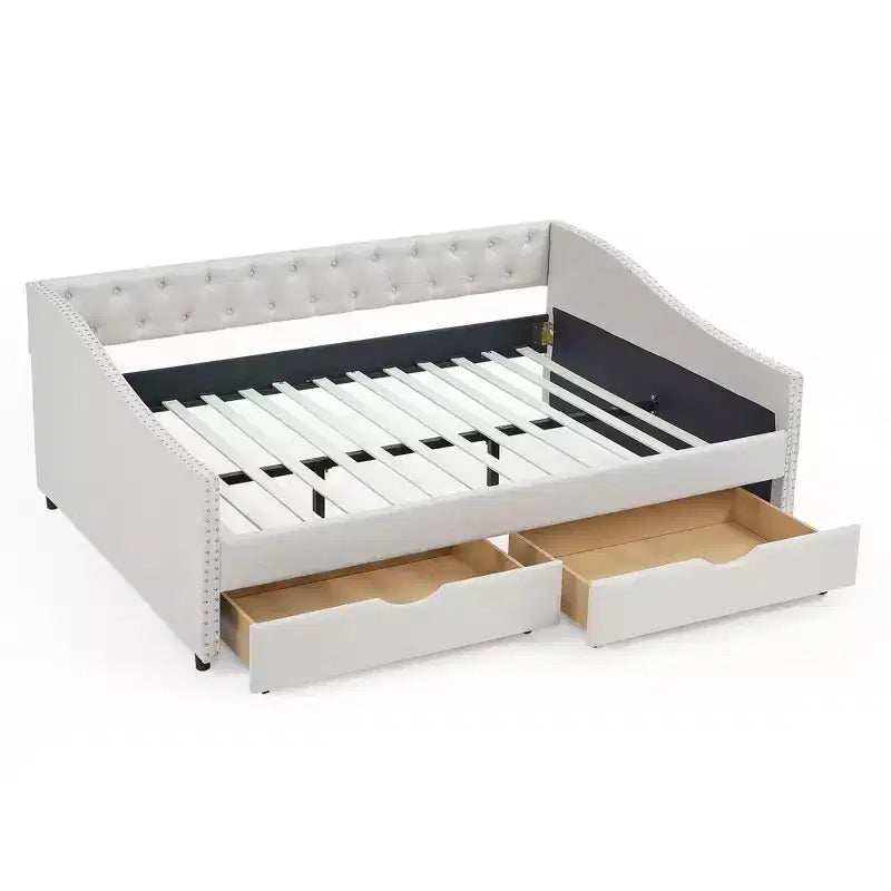 Divano Letto da Giorno Twin/Full Size, Rivestito in Tessuto Trapuntato con Cassetti - ModernLuxe