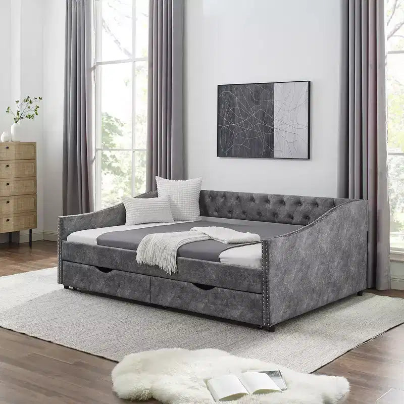 Sofá cama tapizado doble/matrimonial con cajones - ModernLuxe