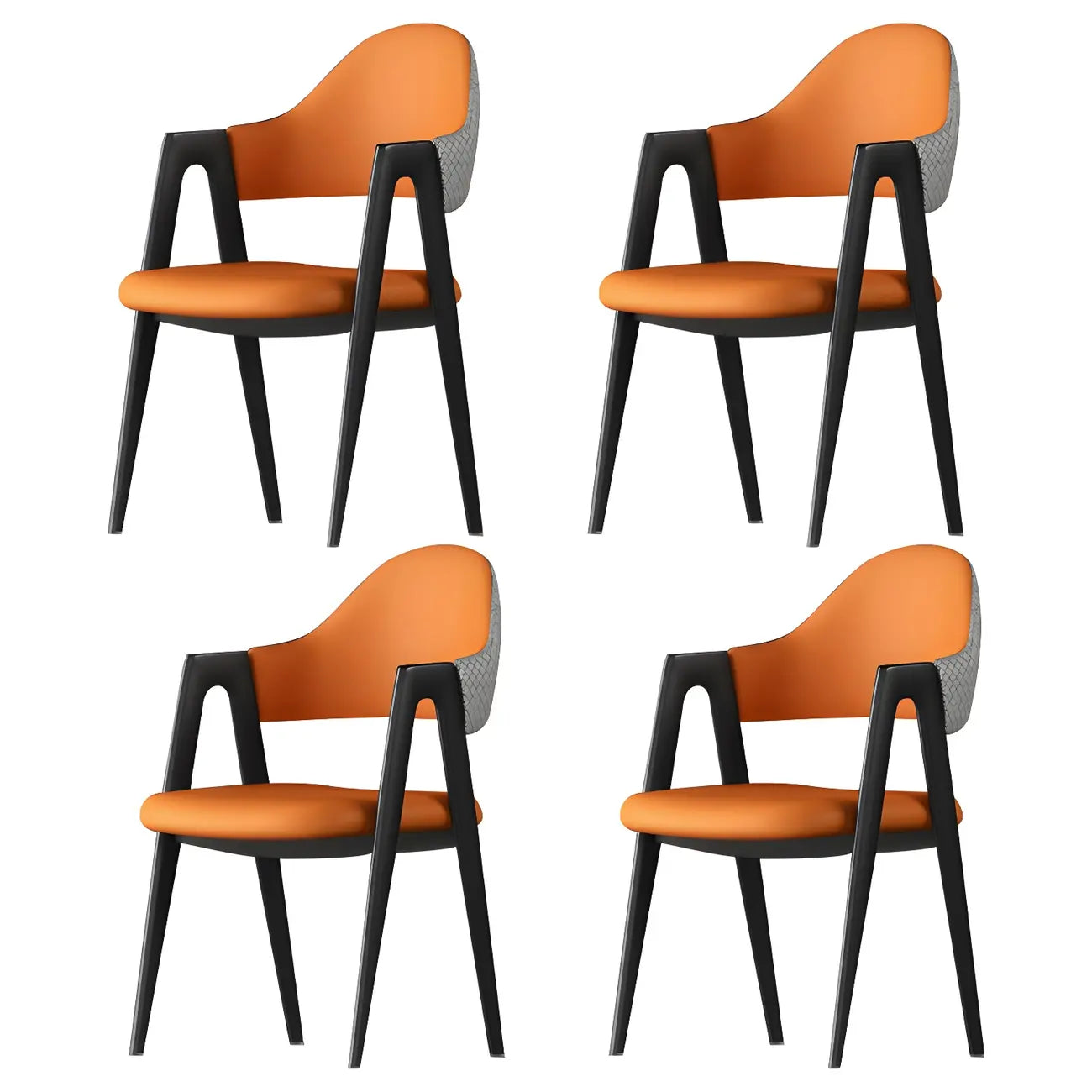 Silla de comedor con reposabrazos de cuero moderna curvada de respaldo abierto