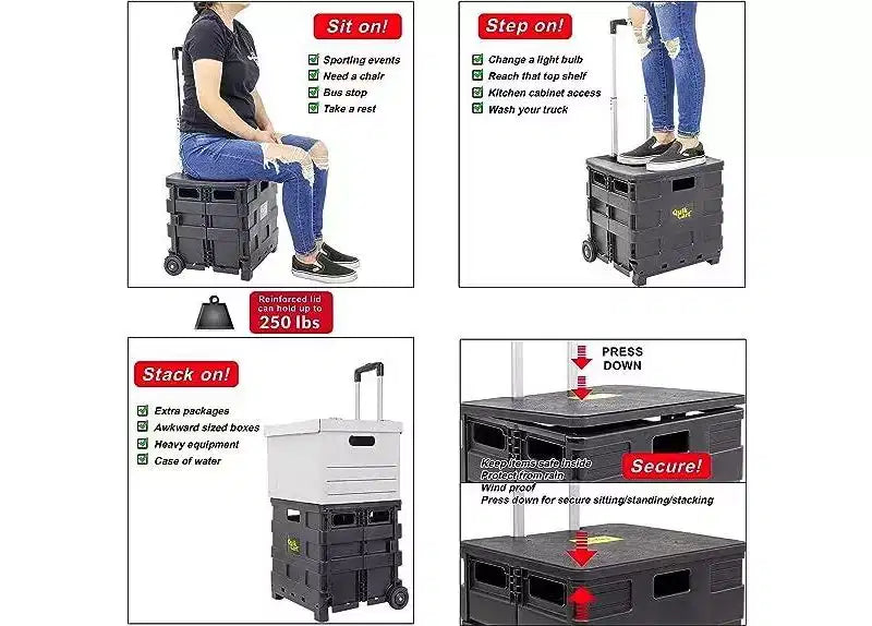 Carrello Quik Cart Sport pieghevole con ruote per insegnanti - Capacità 36 kg
