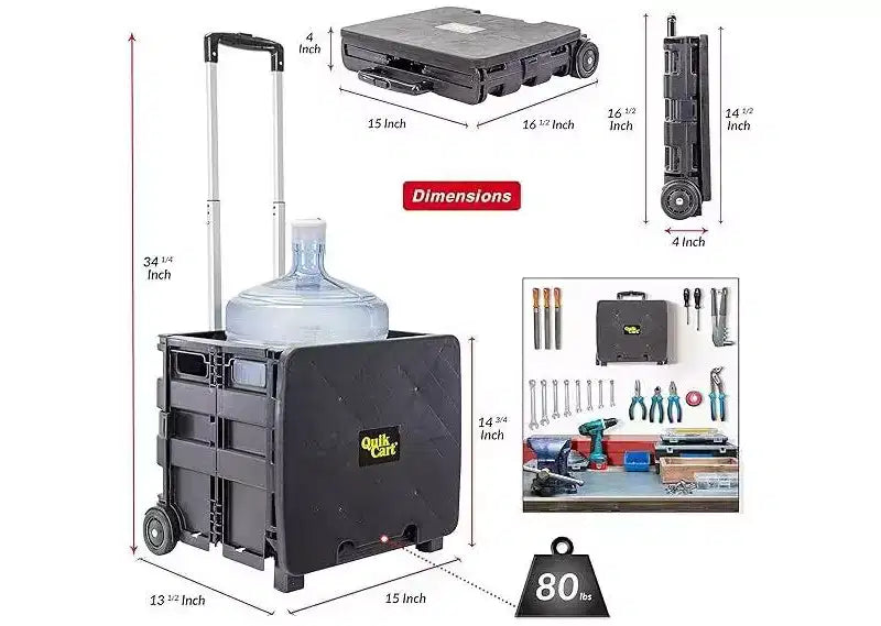 Carrello Quik Cart Sport pieghevole con ruote per insegnanti - Capacità 36 kg