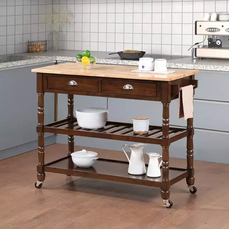 Carrello da Cucina a 3 Ripiani Stile Country Francese in Legno Massello con Cassetti -