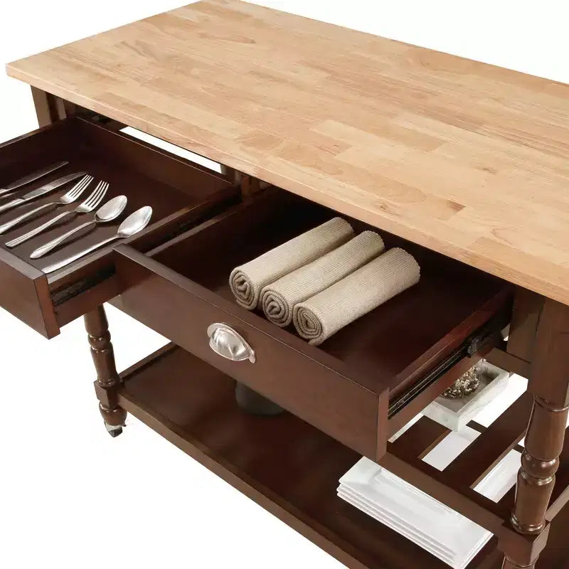 Carrello da Cucina a 3 Ripiani Stile Country Francese in Legno Massello con Cassetti -