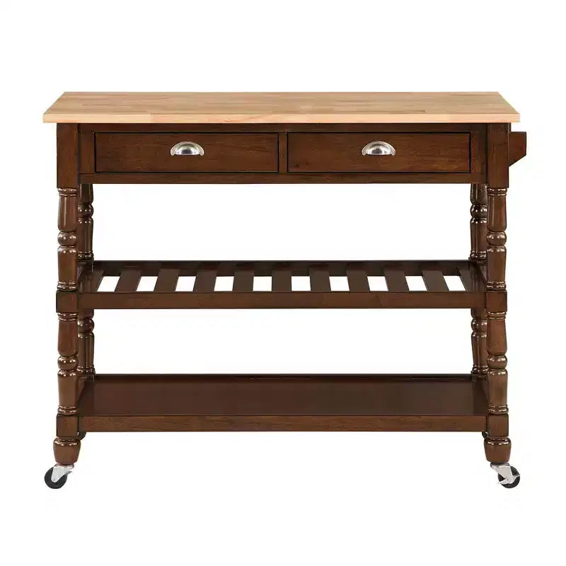 Carrello da Cucina a 3 Ripiani Stile Country Francese in Legno Massello con Cassetti -