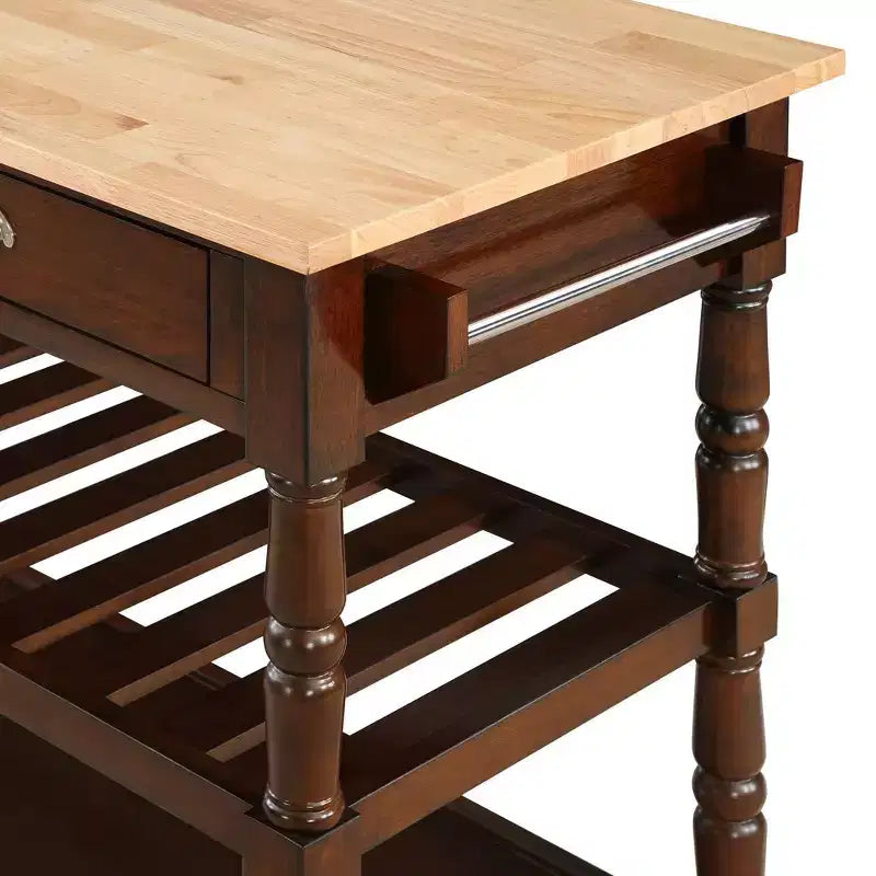 Carrello da Cucina a 3 Ripiani Stile Country Francese in Legno Massello con Cassetti -