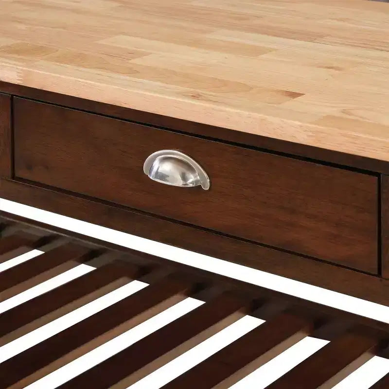 Carrello da Cucina a 3 Ripiani Stile Country Francese in Legno Massello con Cassetti -
