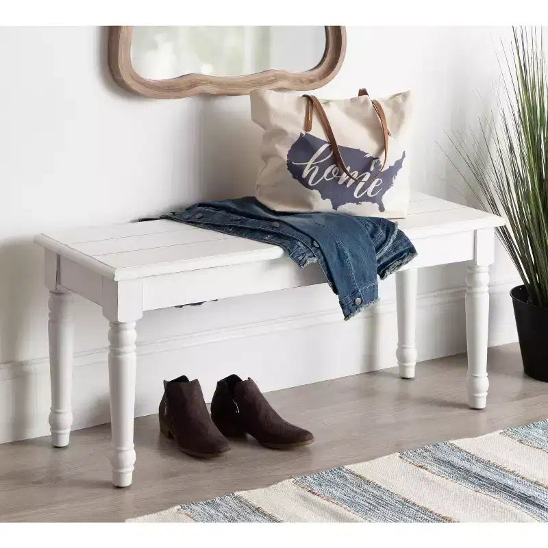 Panca rettangolare in legno Cates, 42x14x19, Bianco