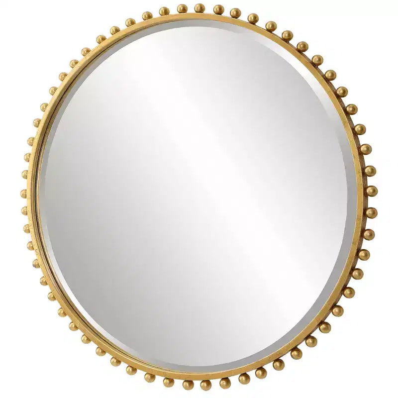 Specchio da parete decorativo rotondo per vanità, moderno, con cornice in ferro dorato bisellato, 81 cm di larghezza, per bagno, camera da letto, soggiorno, casa