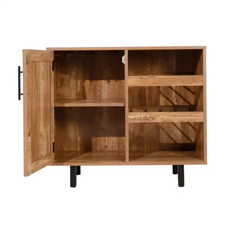 Mobile bar e credenza Elmont Classic con armadietto ad anta singola stile shaker con portabicchieri sospeso e ripiani aperti per bottiglie
