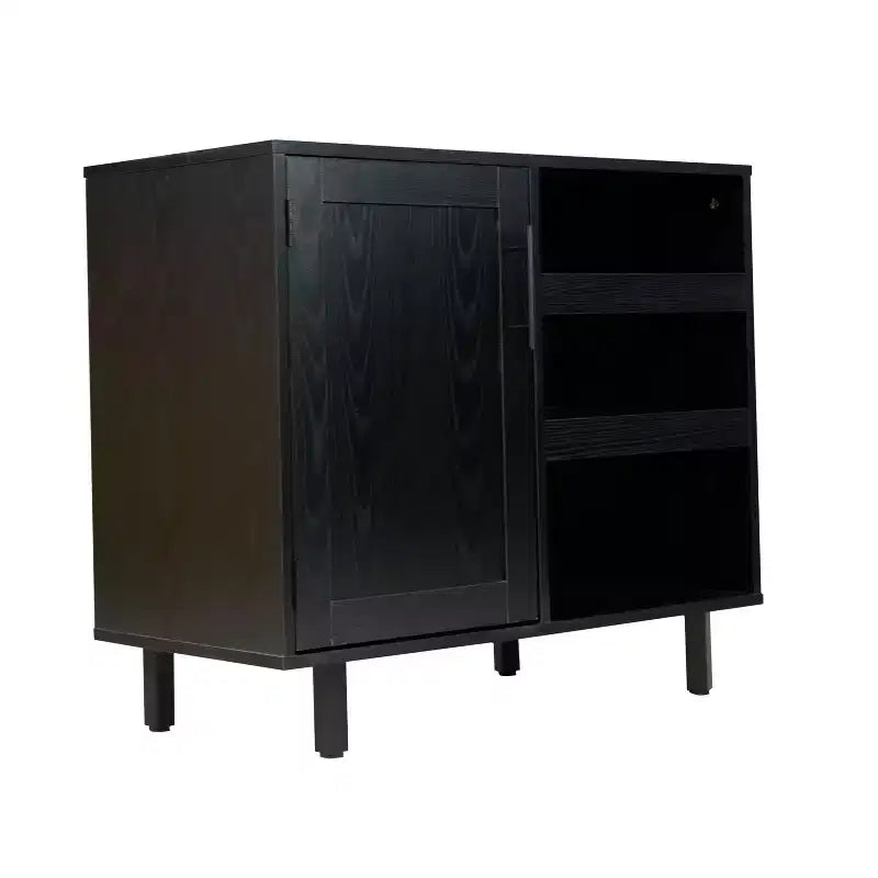 Mobile bar e credenza Elmont Classic con armadietto ad anta singola stile shaker con portabicchieri sospeso e ripiani aperti per bottiglie