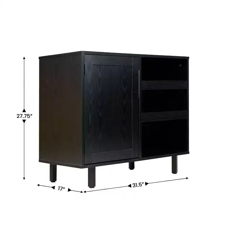 Mobile bar e credenza Elmont Classic con armadietto ad anta singola stile shaker con portabicchieri sospeso e ripiani aperti per bottiglie