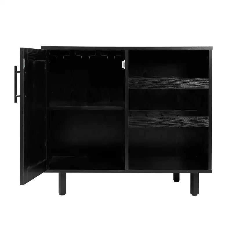 Mobile bar e credenza Elmont Classic con armadietto ad anta singola stile shaker con portabicchieri sospeso e ripiani aperti per bottiglie