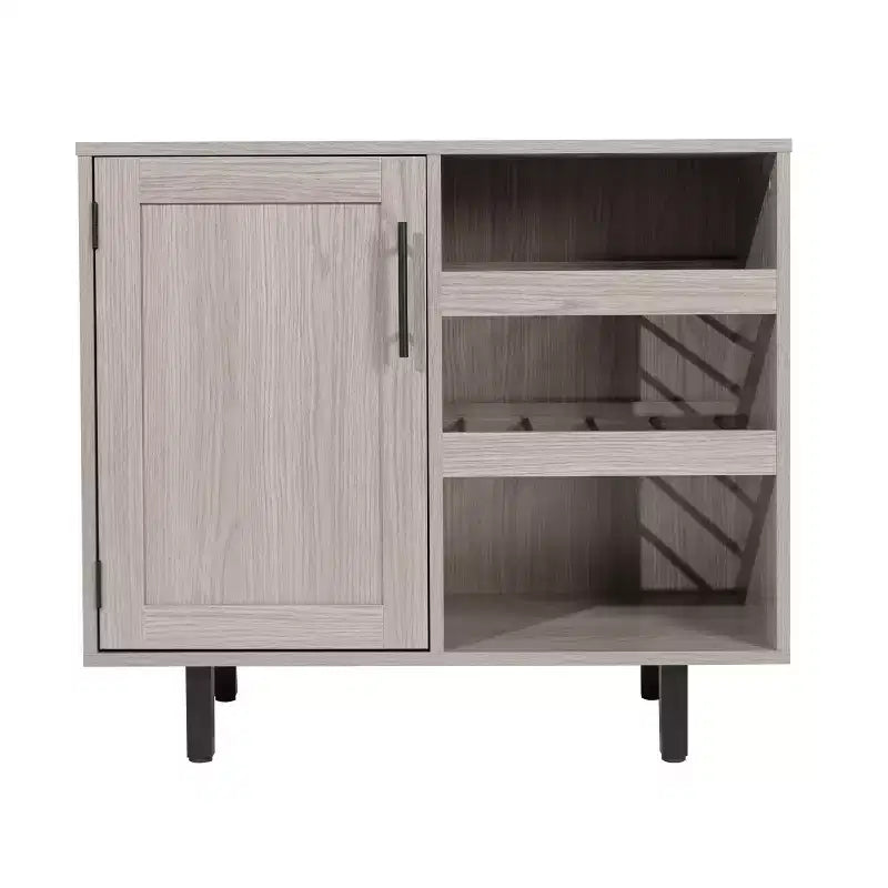 Mobile bar e credenza Elmont Classic con armadietto ad anta singola stile shaker con portabicchieri sospeso e ripiani aperti per bottiglie
