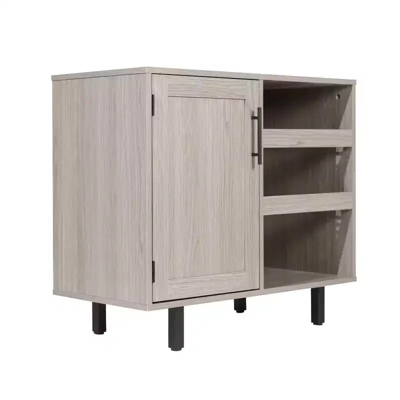 Mobile bar e credenza Elmont Classic con armadietto ad anta singola stile shaker con portabicchieri sospeso e ripiani aperti per bottiglie