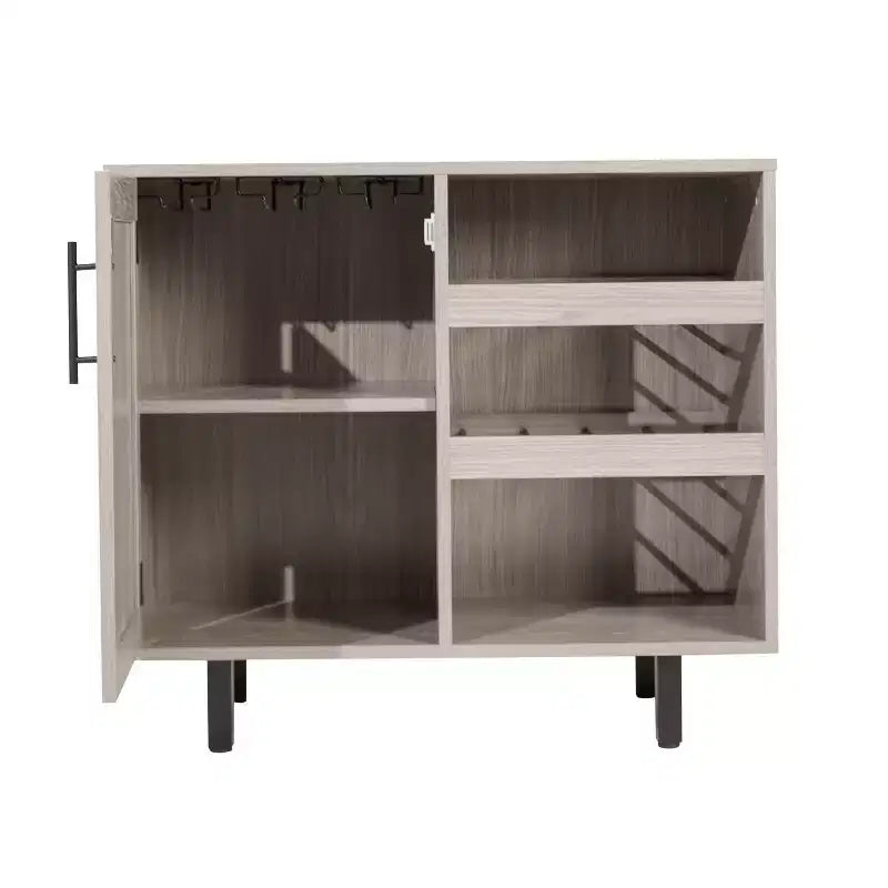 Mobile bar e credenza Elmont Classic con armadietto ad anta singola stile shaker con portabicchieri sospeso e ripiani aperti per bottiglie