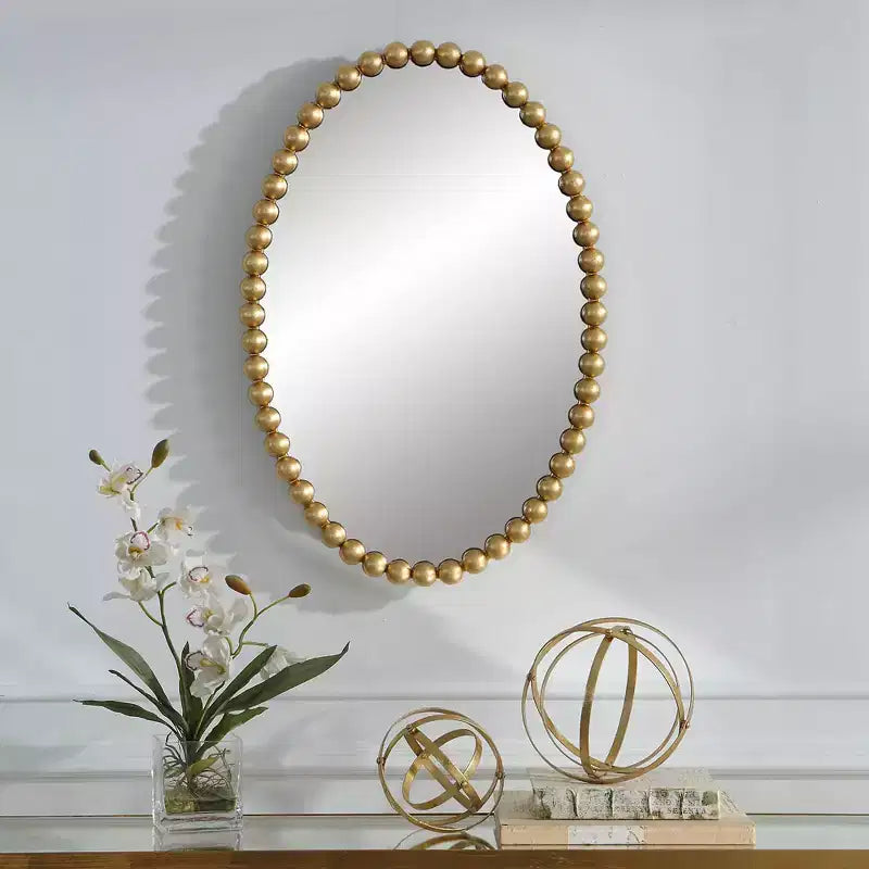 Specchio ovale da parete con perline Serna Gold Leaf 20 x 30