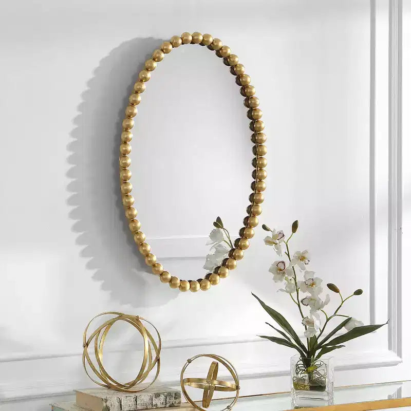 Specchio ovale da parete con perline Serna Gold Leaf 20 x 30