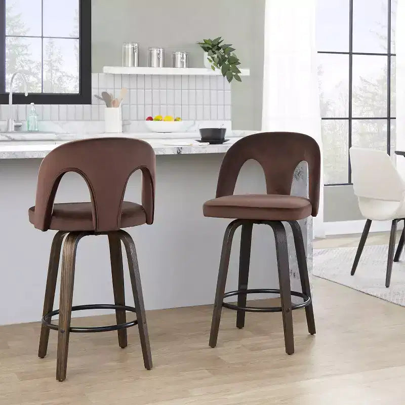 Set di 2 sgabelli da bar altezza bancone in velluto scuro