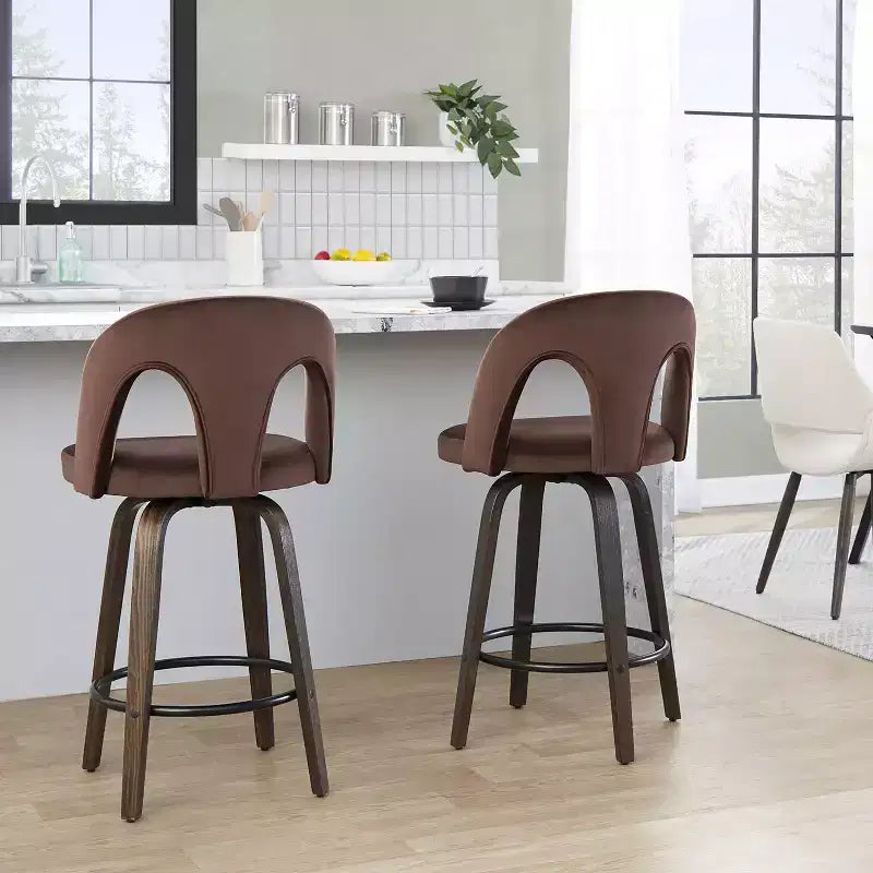 Set di 2 sgabelli da bar altezza bancone in velluto scuro