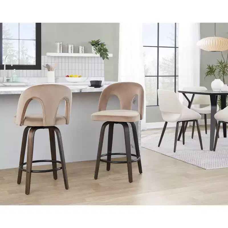 Set di 2 sgabelli da bar altezza bancone in velluto scuro